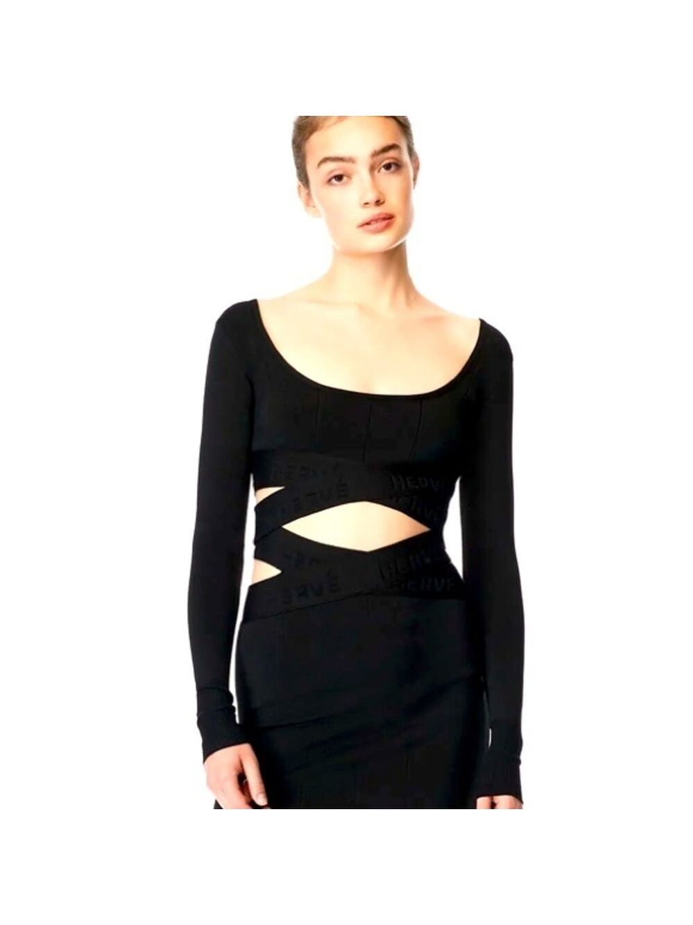 Herve Leger Black Bandage Bodycon Crop Top Size M - Picture 5 of 12
